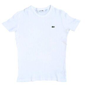 Lacoste White Ribbed Crewneck T-Shirt – Women’s Slim Fit Tee, Size 34